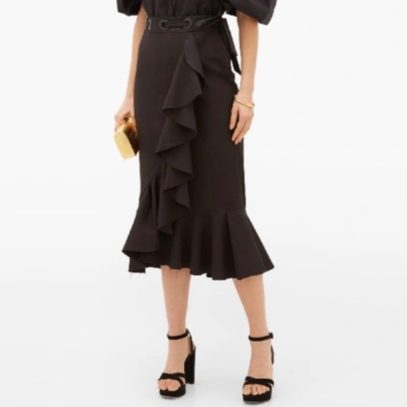 ❤️❤️NWT JOHANNA ORTIZ  Volveremos Asymmetrical Midi-skirt Black - Picture 1 of 10
